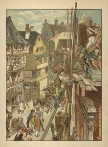 Bouwvakkers aan het werk aan een huis door German School