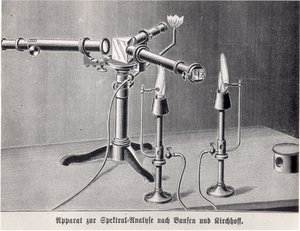 Bunsen-Kirchoff spectroscoop uitgevonden door Robert Bunsen (1811-99) en Gustav Kirchoff (1824-87) in 1859