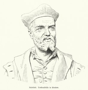 Buste van Franse auteur Francois Rabelais in Meudon, Frankrijk