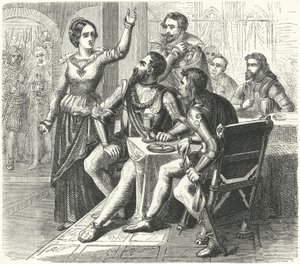 Catharina van Schwarzburg die de Hertog van Alva bedreigt (gravure) door German School