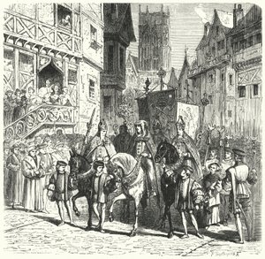 Katholieke prelaten keren terug naar Engeland onder het bewind van Maria I (gravure) door German School