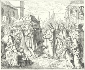 Karel IV van Bohemen volgt de begrafenisstoet van Gunther von Schwarzburg, koning van Duitsland door German School