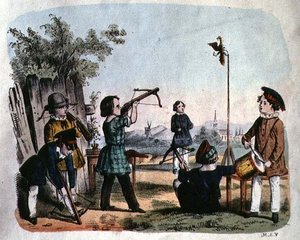 Kinderen die een Doelwit Schieten met een Haakbus, ca.1860 door German School
