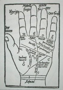 Chiromantische hand, illustratie uit 
