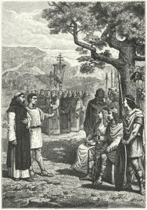 Christelijke missionarissen in Engeland (gravure) door German School
