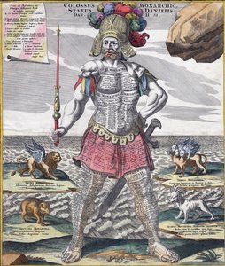 Kolossale koning te paard over zijn rijk, ca. 1750