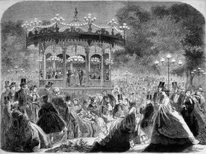 Concert bij de muziekkoepel van de Champs-Elysées, Duitse gravure ca. 1861