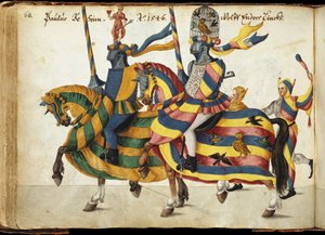 Deelnemers uitgerust voor een toernooi, c.1640 (pen en inkt, aquarel en wassingen) door German School