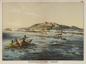 Koraalrif bij Puynipet eiland (Pohnpei), Caroline-eilanden (kleur litho) door German School