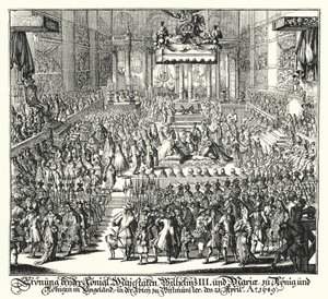Kroning van Koning Willem III en Koningin Mary in Westminster Abbey door German School