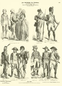 Kostuums en militaire uniformen van de Republikeinse Frankrijk, 1790s door German School