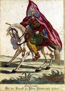 Kroatische krijger op een paard door German School