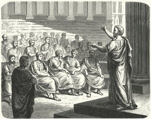 Demosthenes spreekt tegen Filips II van Macedonië door German School