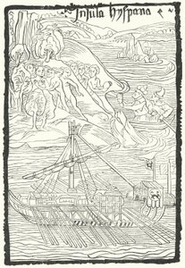 Ontdekking van het eiland Hispaniola door Christoffel Columbus door German School