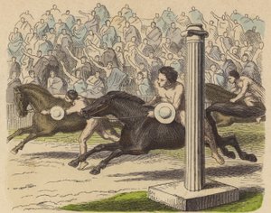 Paardrijkunst in het oude Griekenland (gekleurde gravure)