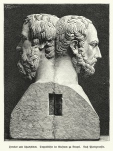 Dubbele buste van Herodotus en Thucydides, oude Griekse historici