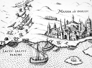 Eldorado, illustratie uit Regni Guianae, door G. Raleigh, 1594-96 door German School