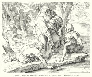Elia en de jonge profeten, 2 Koningen, hfst. vi, vers 6, 7 (gravure)