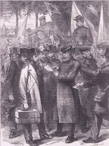Engelse inwoners verlaten Parijs, Cassells Geschiedenis van de oorlog tussen Frankrijk en Duitsland uitgegeven door Cassell and Company Limited, ca. 1890 door German School