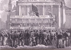 Vrijwilligers inschrijven voor de verdediging van Parijs, Cassells Geschiedenis van de Oorlog tussen Frankrijk en Duitsland gepubliceerd door Cassell and Company Limited, ca. 1890 door German School