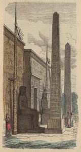 Ingang van een oud Egyptisch paleistempel (gekleurde gravure) door German School