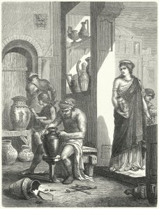 Etruskische pottenbakkerij (gravure) door German School