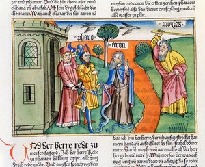 Exodus 7:8-25 Aarons staf in de vorm van een slang verslindt de slangen van de farao