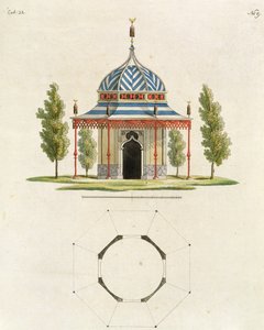 Exterieur van een Chinese tuin tempel, uit Recent New Ideas for the Garden, gepubliceerd 1779