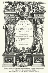 Facsimile van de titelpagina van een editie uit 1583 van de Italiaanse dichter Ludovico Ariosto