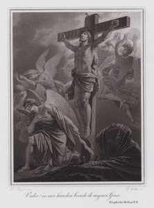 Vader! In uw handen beveel ik mijn geest. Jezus aan het kruis (gravure) door German School