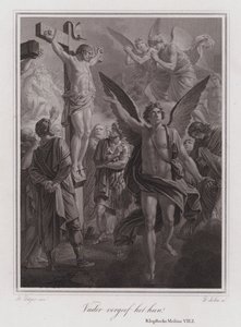 Vader vergeef hen! Christus aan het kruis (gravure) door German School