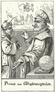 Faust en Mephistopheles (gravure) door German School