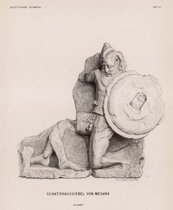 Figuur van een reus van het fronton van de Schatkamer van Megara, Olympia, Griekenland (gravure) door German School