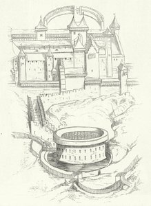 Verdedigingswerken van Carcassonne, Frankrijk (gravure) door German School