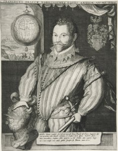 Francis Drake, pub. 19e eeuw (gravure) door German School