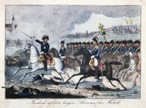 Frederik op zijn witte paard bij Molwitz