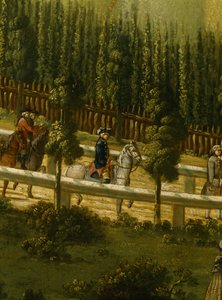 Frederik de Grote te paard in de Maulbeerallee bij Sanssouci, 1770 door German School