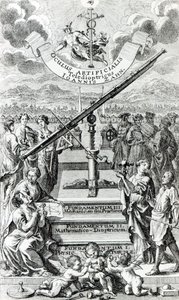 Frontispice van Oculus Artificialis Teledioptricus Sive Telescopium door Johann Zahn, 2e editie gepubliceerd in 1702