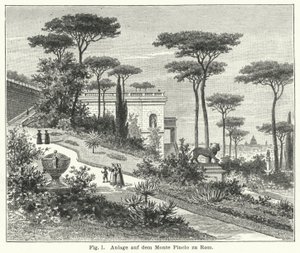Tuinontwerp: Monte Pincio, Rome, Italië (gravure)
