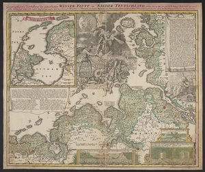 Geografische voorstelling van de ellendige watervloed in Neder-Duitsland, die plaatsvond op 25 december 1717, ca. 1718 door German School