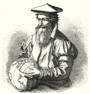 Gerardus Mercator, Vlaamse geograaf en cartograaf (gravure) door German School