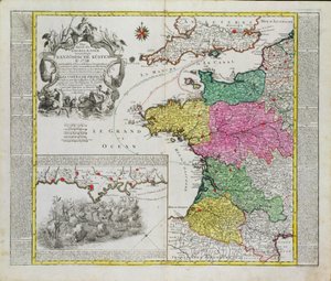 Duitse Kaart die Engelse marineaanvallen op Franse havens in 1758 toont door German School