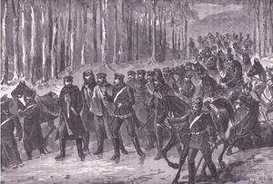 Duitse cavalerie op weg naar Parijs, Cassells Geschiedenis van de Oorlog tussen Frankrijk en Duitsland gepubliceerd door Cassell and Company Limited, ca. 1890