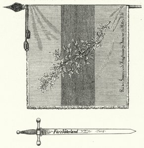 Duitse studentenbroederschapsvlag en zwaard (gravure) door German School