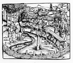 Gelukkige boeren die bijen verzorgen, illustratie uit de Georgica van Vergilius, boek IV, uit de editie van Sebastian Brants (1457-1521), gepubliceerd 1502