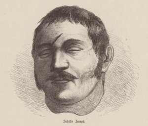 Hoofd van Ferdinand von Schill, Pruisische soldaat die in opstand kwam tegen de Franse bezetting (gravure) door German School