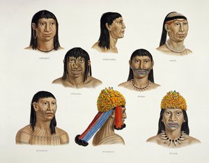 Hoofden van Zuid-Amerikaanse Indianen, uit Reizen in Brazilië