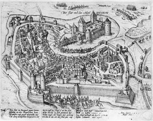 Hendrik IV (1553-1610) betreedt Dijon, na zijn overwinning bij Fontaine-Française op de Spanjaarden, 5 juni 1595 door German School