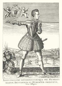 Henry Frederick, prins van Wales, oudste zoon van koning Jacobus I van Engeland (gravure)