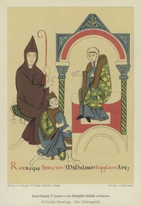 Hendrik IV, Heilige Roomse Keizer, knielend voor Margavine Matida van Toscane in Canossa door German School